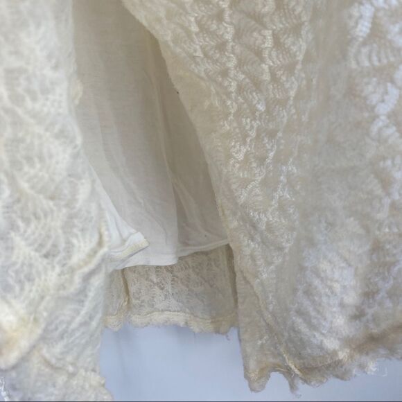 FREE PEOPLE Snug Bug Knit Lace Tassel Wrap Drape Mini Dress In Ivory - Picture 7 of 15